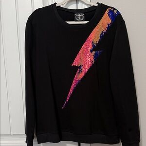 Any Old Row Nashville Black Top with Sequin Lightning Bolt